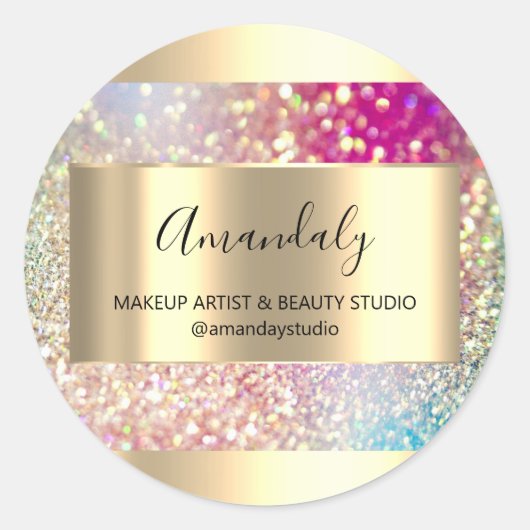 Sticker Rond Maquillage Beauté Shop Frame Gold Favoriser Hologr (Devant)