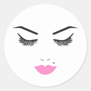 Sticker Rond Maquillage de beauté visage cils et lèvres roses S