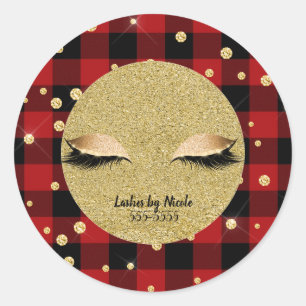 Sticker Rond Maquillage Doré Cils Fête Rouge Rayé de Buffalo