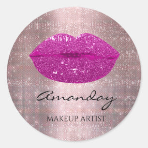 Sticker Rond Maquillage Lèvres Kiss Nom personnalisé Violet Bai