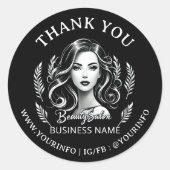Sticker Rond Maquilleur Coiffeur Noir Blanc Merci (Devant)