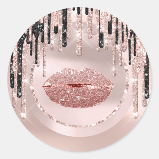 Sticker Rond Maquilleuse baiser aux lèvres Drips Rose Glam Wow (Devant)