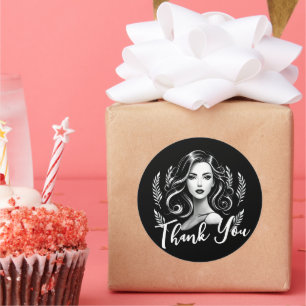 Sticker Rond Maquilleuse Coiffeuse Noir Blanc Merci