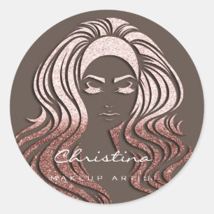 Sticker Rond Maquilleuse Kiss Lips Salon de coiffure Cils Rose