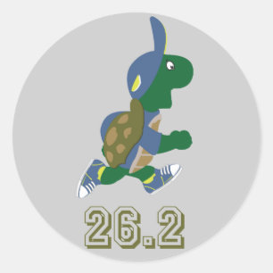 Sticker Rond Marathon Turtle Runner en bleu