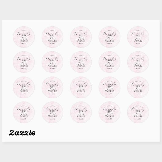 Sticker Rond Marble Abstract Pink Wedding Script Black  (Feuille)