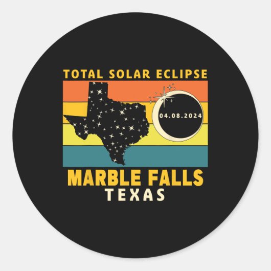 Sticker Rond Marble Falls Texas Total Solar Eclipse 2024 (Devant)