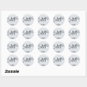 Sticker Rond marbre argent masculin double monogramme (Feuille)