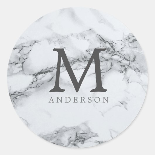 Sticker Rond marbre argent masculin double monogramme (Devant)