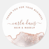 Sticker Rond Marbre blanc Chic Agate Rose Gold Parties scintill (Devant)