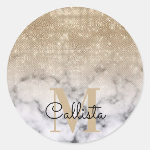 Sticker Rond Marbre blanc de Parties scintillant or glamour Omb