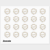 Sticker Rond Marbre blanc et insigne d'or Monogramme Enveloppe (Feuille)