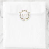 Sticker Rond Marbre blanc et insigne d'or Monogramme Enveloppe (Sac)