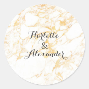 Sticker Rond Marbre blanc et or