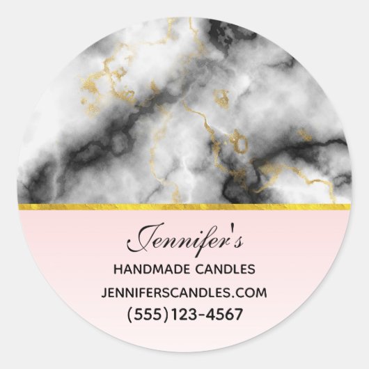 Sticker Rond Marbre blanc moderne avec ruban d'or (Devant)