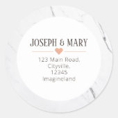 Sticker Rond Marbre blanc Moderne Mariage adresse de retour (Devant)