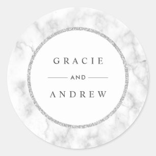 Sticker Rond Marbre blanc moderne Mariage Parties scintillant e