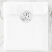 Sticker Rond Marbre Blanc Monogramme de Script Personnalisé et (Sac)