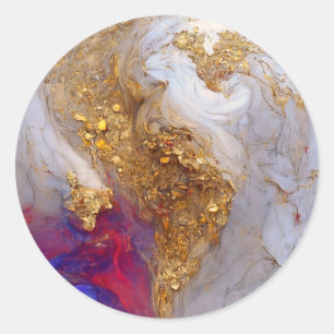 Sticker Rond Marbre Blanc Tourbillon avec Or Liquide