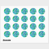 Sticker Rond Marbre bleu et vert Fluid Art Abstrait (Feuille)
