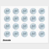 Sticker Rond marbre bleu masculin double monogramme (Feuille)