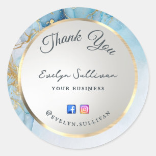Sticker Rond marbre bleu rose merci