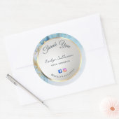 Sticker Rond marbre bleu rose merci (Enveloppe)