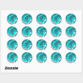Sticker Rond Marbre bleu, Turquoise et turquoise Fluid Art (Feuille)