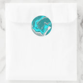Sticker Rond Marbre bleu, Turquoise et turquoise Fluid Art (Sac)