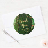 Sticker Rond Marbre d'agate vert et or Merci Mariage (Enveloppe)