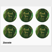 Sticker Rond Marbre d'agate vert et or Merci Mariage (Feuille)
