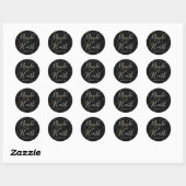 Sticker Rond Marbre de Minuit Doré Mariage Noir & Or  (Feuille)