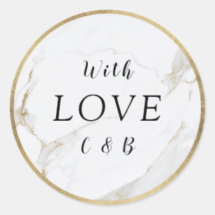 Sticker Rond Marbre d'or Faux mariage moderne amour monogramme