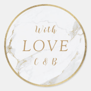 Sticker Rond Marbre d'or Faux mariage moderne amour monogramme