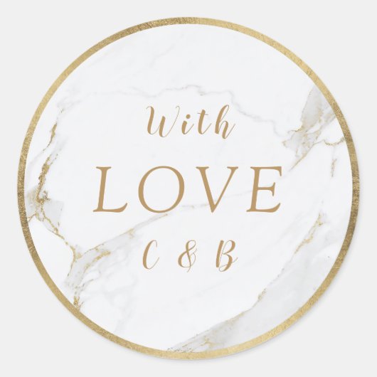 Sticker Rond Marbre d'or Faux mariage moderne amour monogramme (Devant)