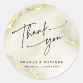 Sticker Rond Marbre d'or Mariage Texture Merci Favor (Devant)