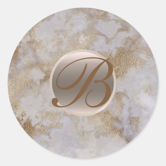 Sticker Rond Marbre Doré Initiale Monogramme Moderne Chic Luxe (Devant)