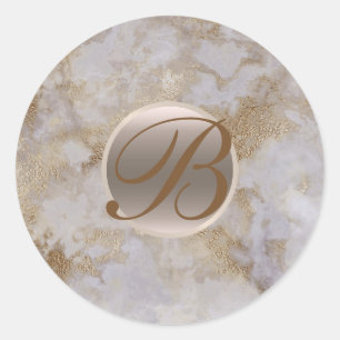 Sticker Rond Marbre Doré Initiale Monogramme Moderne Chic Luxe
