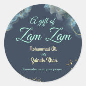 Sticker Rond Marbre Dusty bleu Mariage islamique cadeau Zam Zam (Devant)