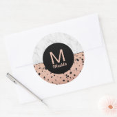 Sticker Rond Marbre élégant et Rose Motif or avec Monogram (Enveloppe)