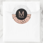 Sticker Rond Marbre élégant et Rose Motif or avec Monogram (Sac)
