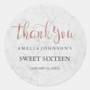 Sticker Rond Marbre Faux Or Rose Merci Sweet Sixteen