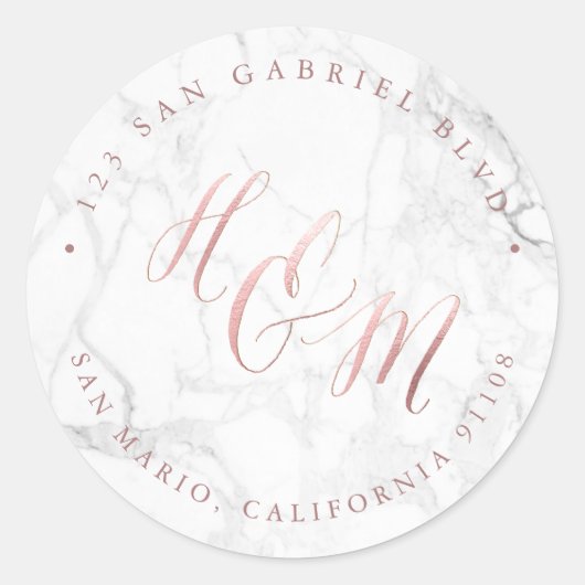 Sticker Rond Marbre Faux Rose or Calligraphie Ampersand (Devant)