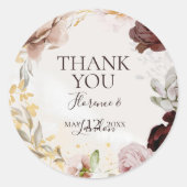 Sticker Rond Marbre floral moderne Merci mariage Favoriser (Devant)