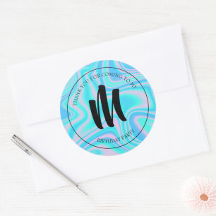 Sticker Rond Marbre liquide bleu Faux Texture holographique