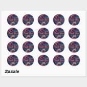 Sticker Rond Marbre Luxe Moody | Violet foncé et sarcelle Merci (Feuille)