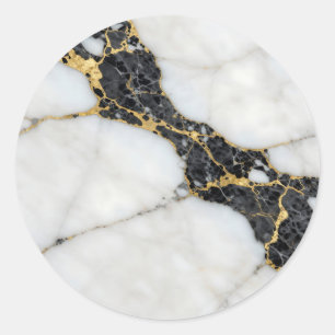 Sticker Rond Marbre Luxe Noir Blanc Or