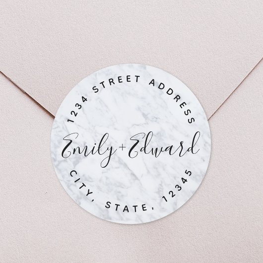 Sticker Rond Marbre moderne Couple Names Mariage Adresse