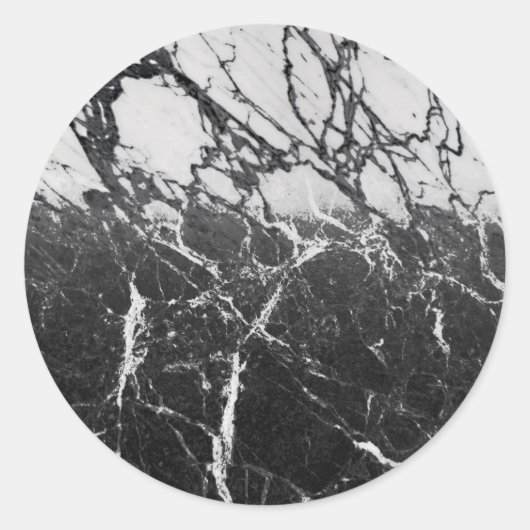 Sticker Rond Marbre Noir & Blanc Moderne Glamour Fête Tendance (Devant)