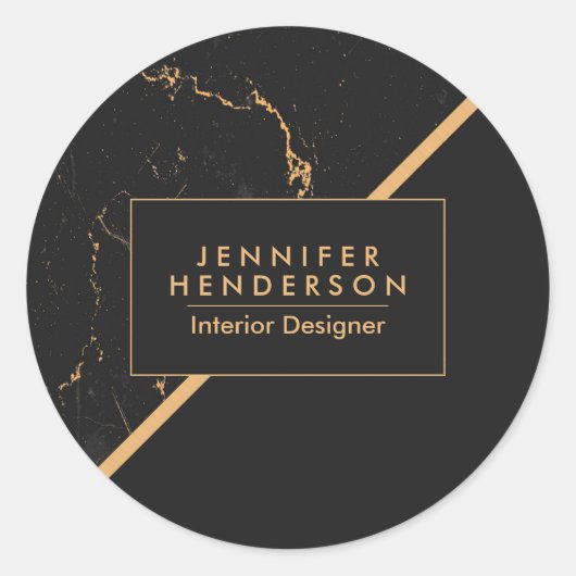 Sticker Rond Marbre noir et doré (Devant)